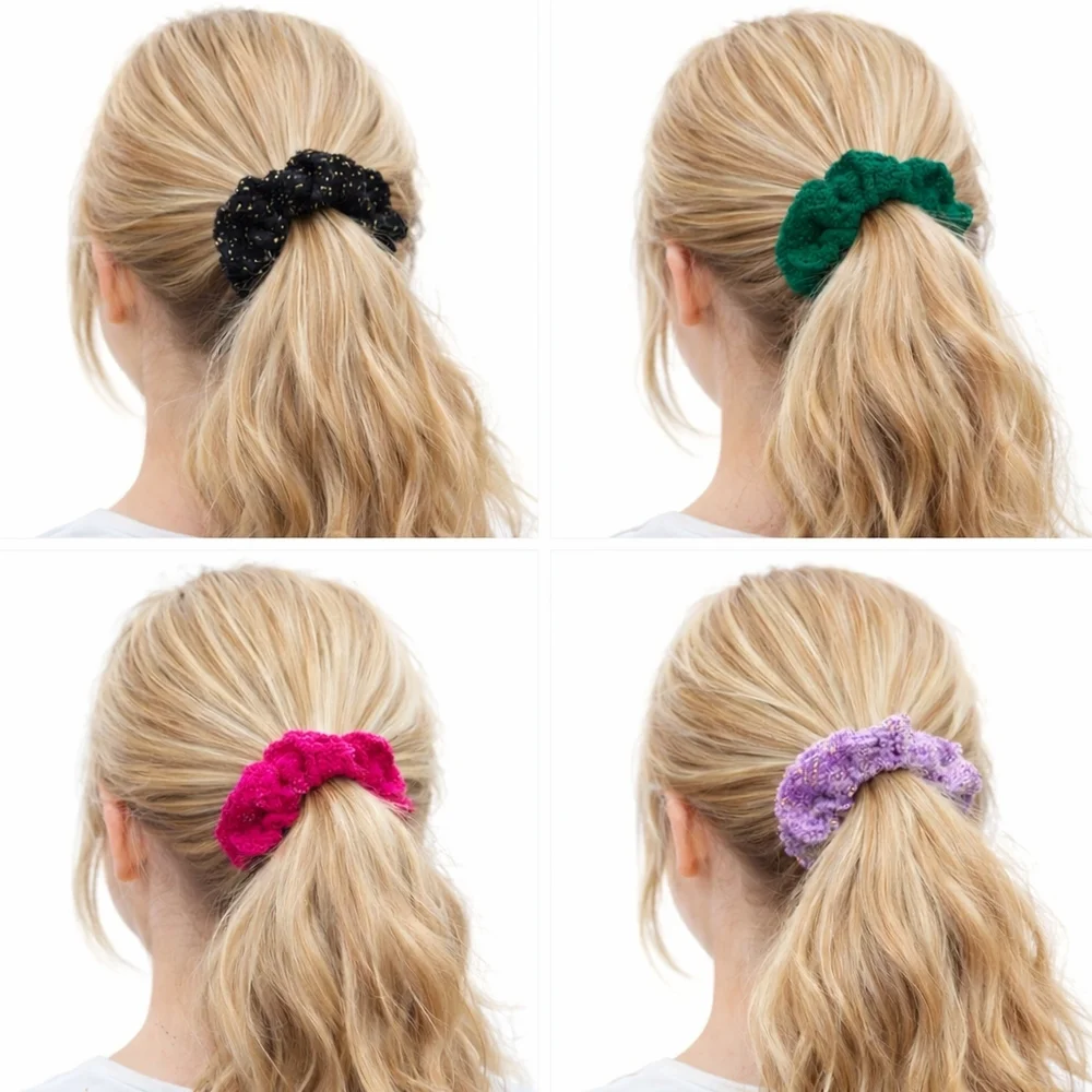 Handmade Textured Crocheted Scrunchies Ponytail Holder Hair Tie Set Of 4 - New